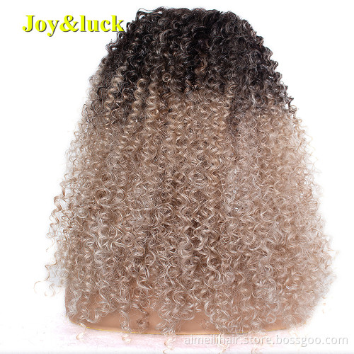 Long Afro Kinky Curly Wigs For Black Women  Black Ombre Blonde Color Natural And Soft Synthetic Hair Wig